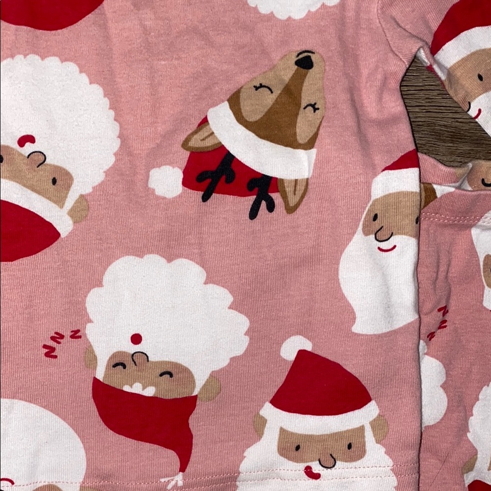 Carter’s Festive Pink and White Pajama Set with Santa & Reindeer Print - Picture 3 of 3